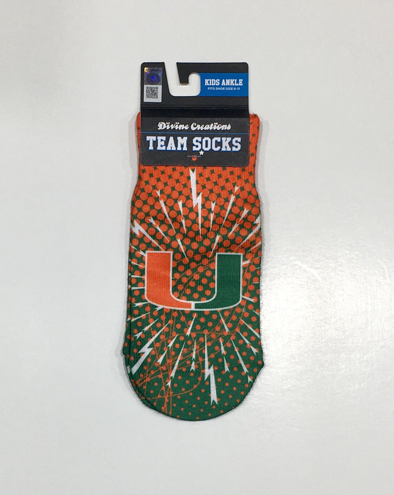 Miami Hurricanes Toddler Lightening Bolt Ankle Socks Size 6-11