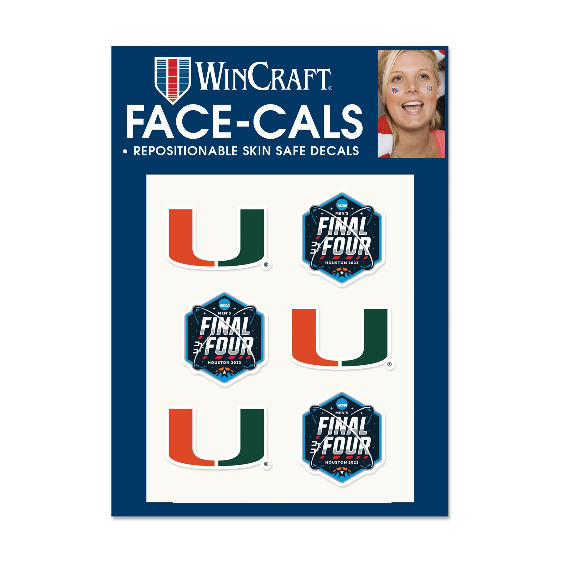 Miami Hurricanes 2023 Final Four Face-Cals - 6 pk.