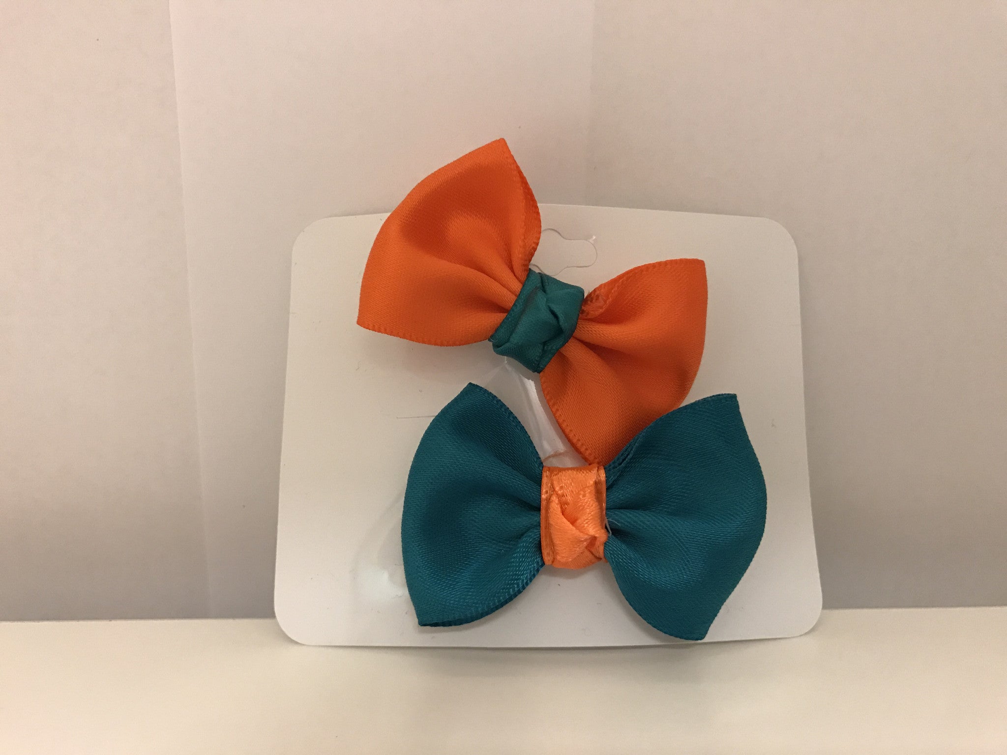 Miami Dolphins Girls Mini Bow 2 pack Aqua/Org - CanesWear at Miami FanWear Accessories Andreas Bows CanesWear at Miami FanWear