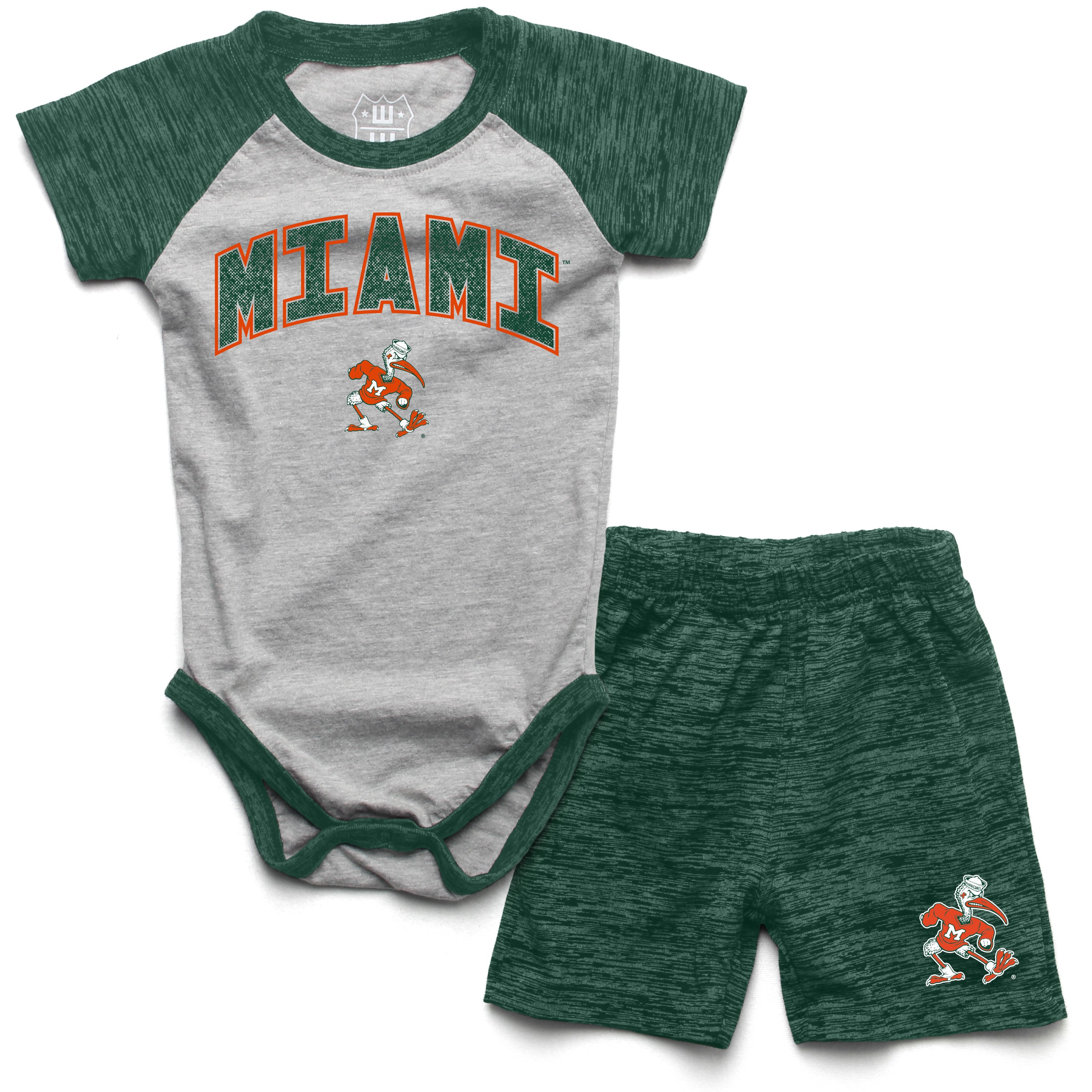 Miami Hurricanes Wes and Willy Hopper Infant Onesie Short Set - Evergreen