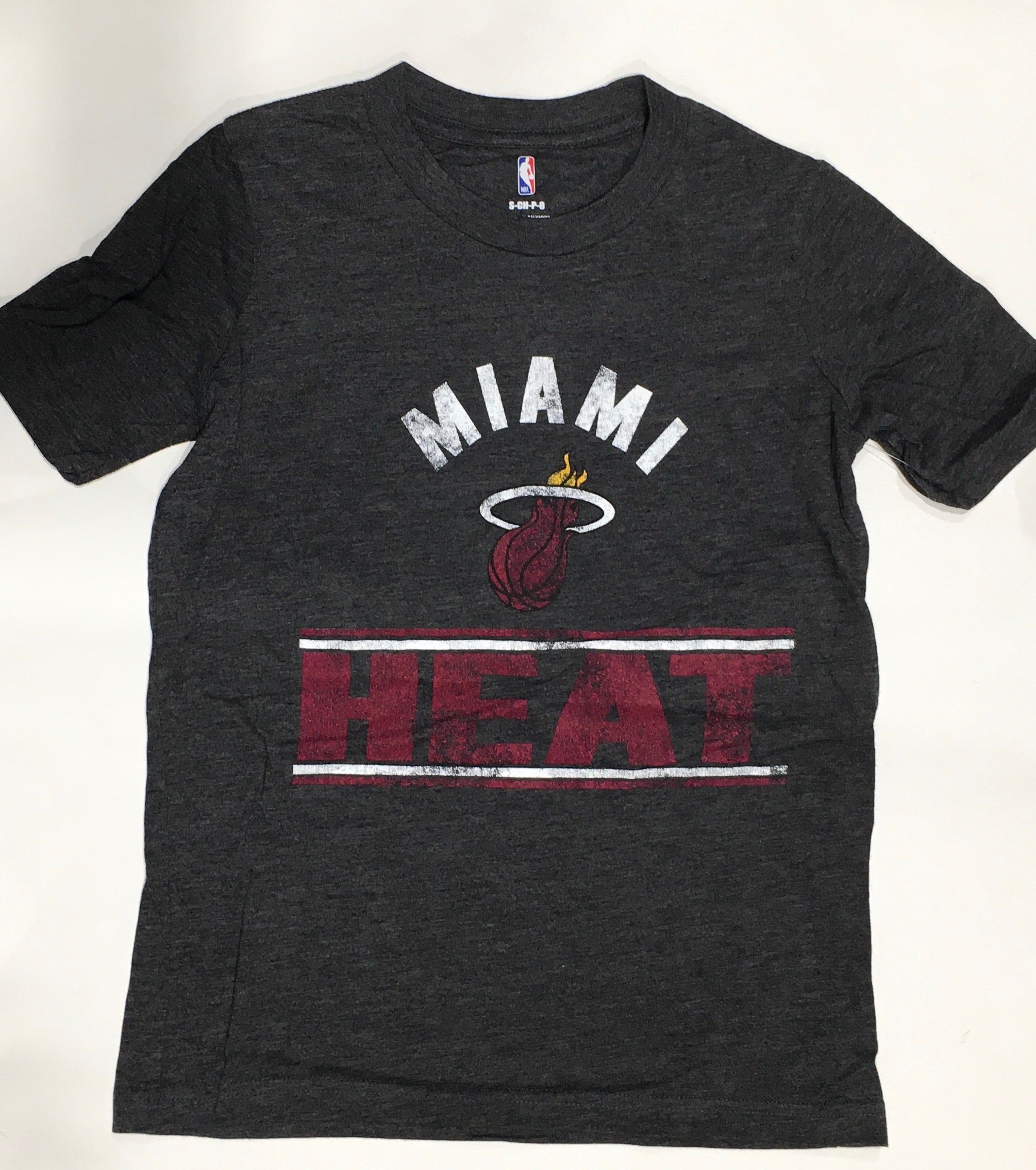 Miami Heat Youth Distressed Logo T-Shirt- Charcoal