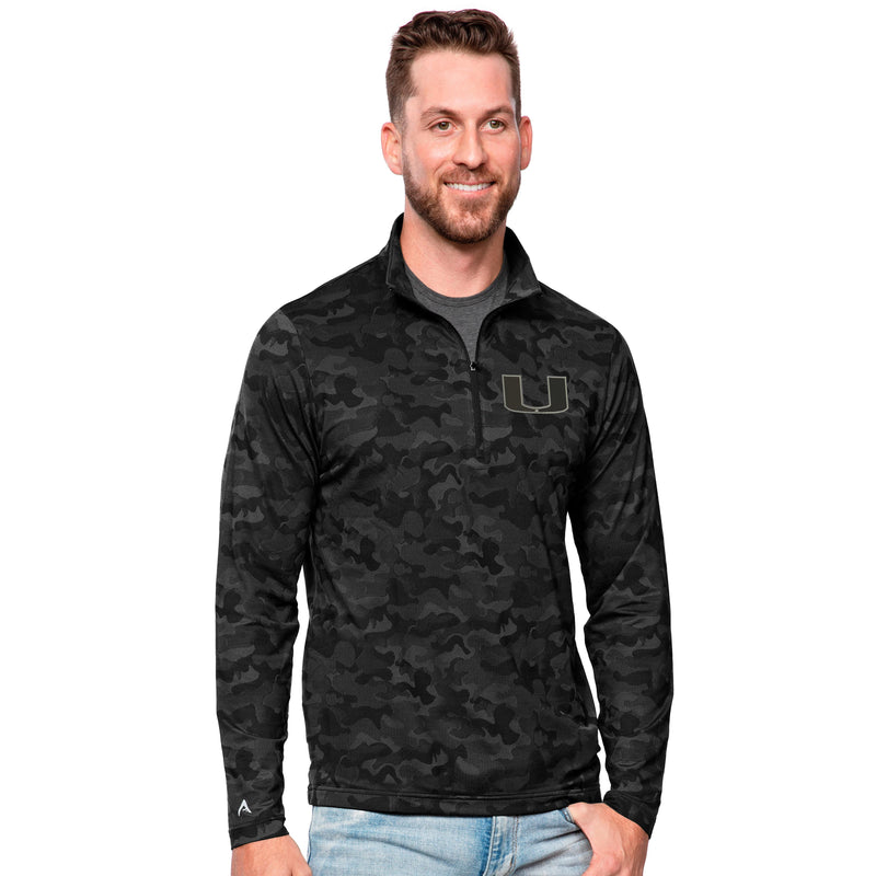 Miami Hurricanes Antigua 1/4 Zip Brigade Outerwear Pullover - Black
