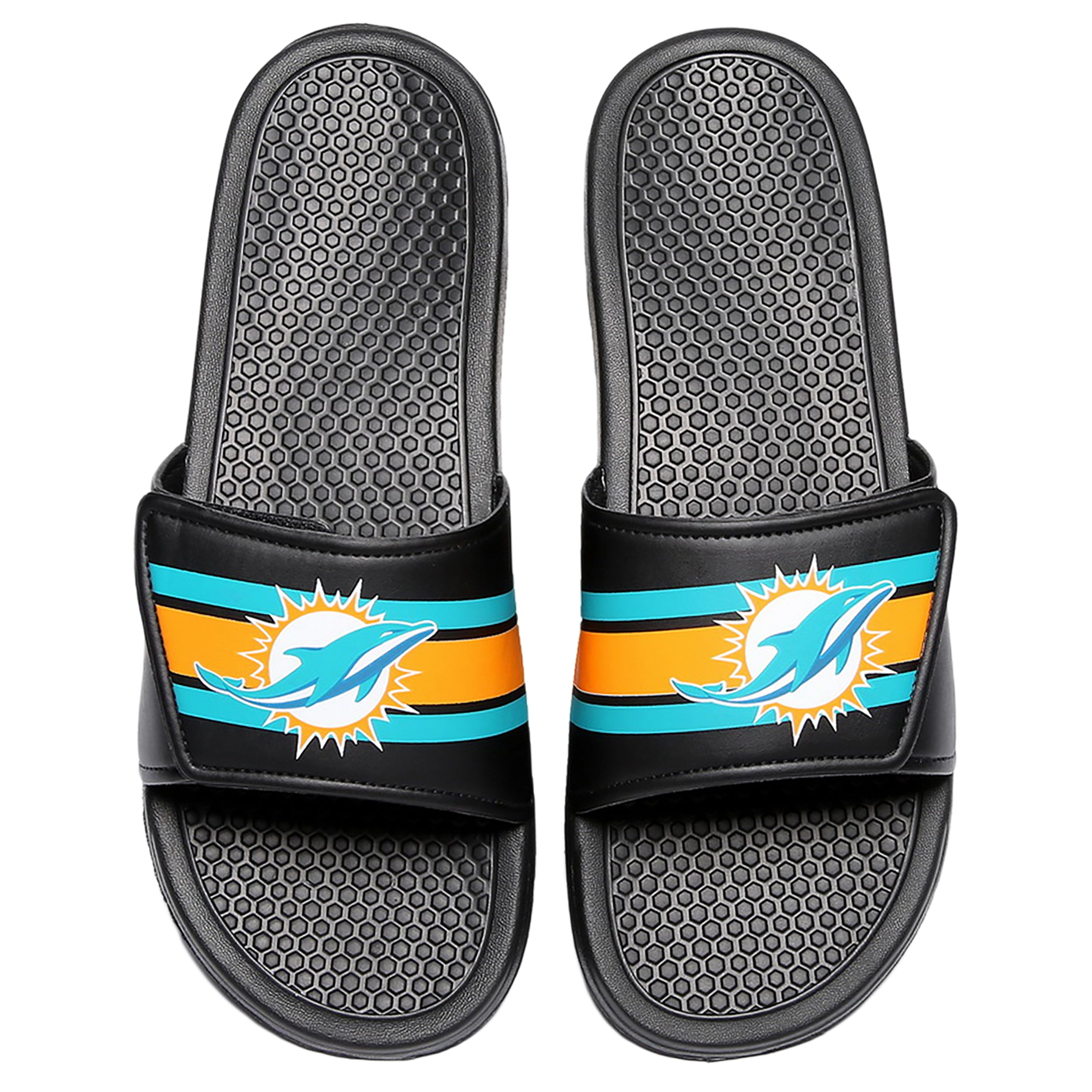 Miami Dolphins Youth Striped Legacy Velcro Slides