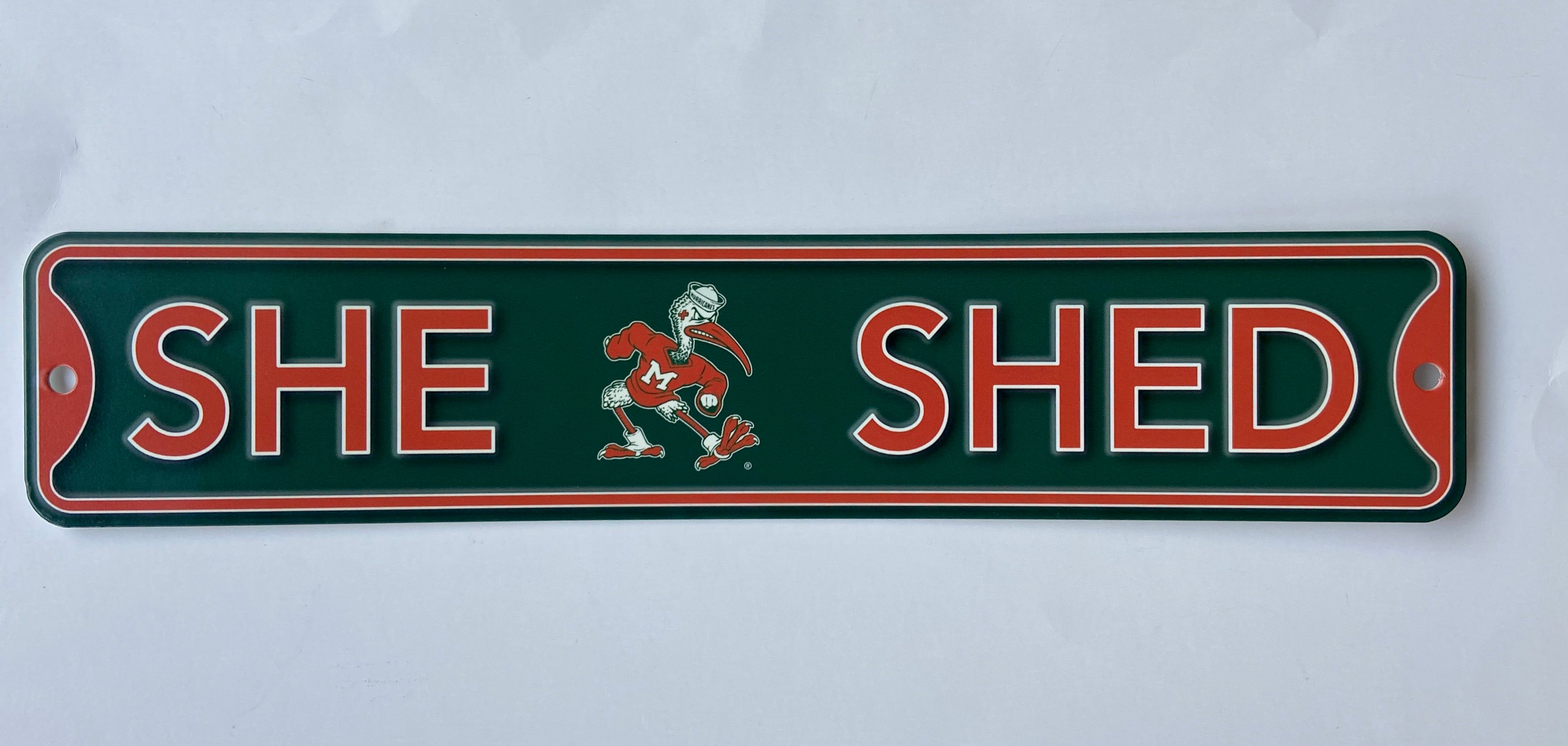 Miami Hurricanes "She Shed" Authentic Street Sign - 3 1/2" x 16"