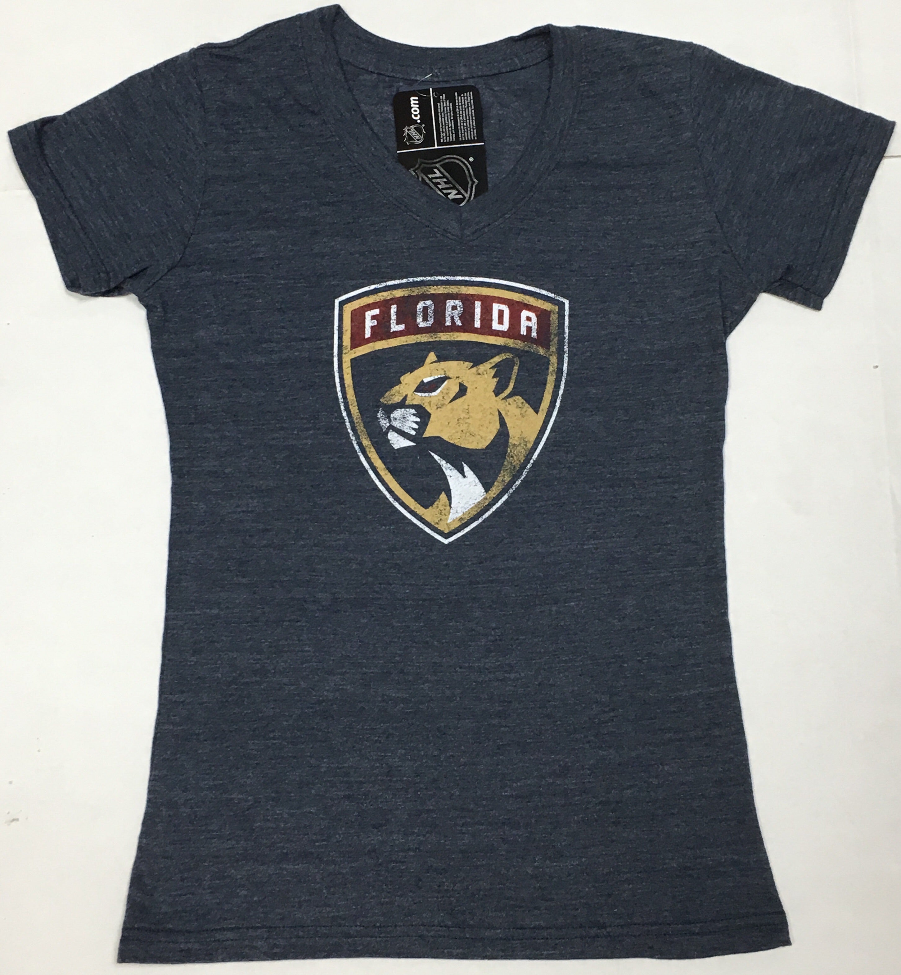 Florida Panthers Ladies Distressed Team V-neck Tri-blend - Navy Blue