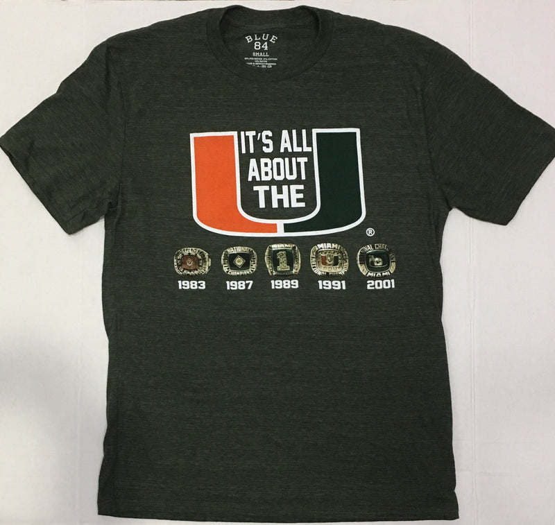 Miami Hurricanes Five Rings All About The U Tri-Blend T-Shirt - Green