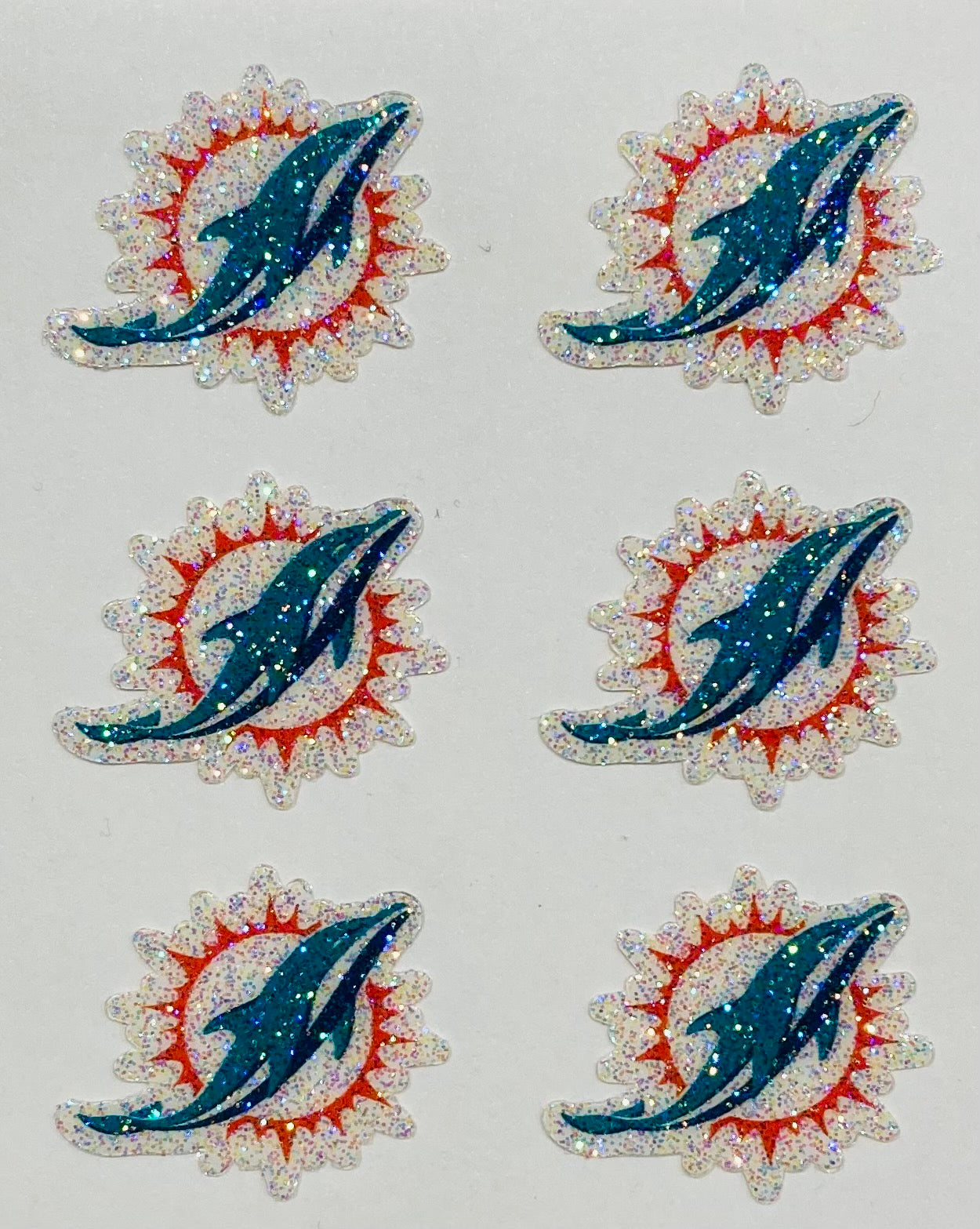Miami Dolphins Glitter Face Decals - 6 Pack