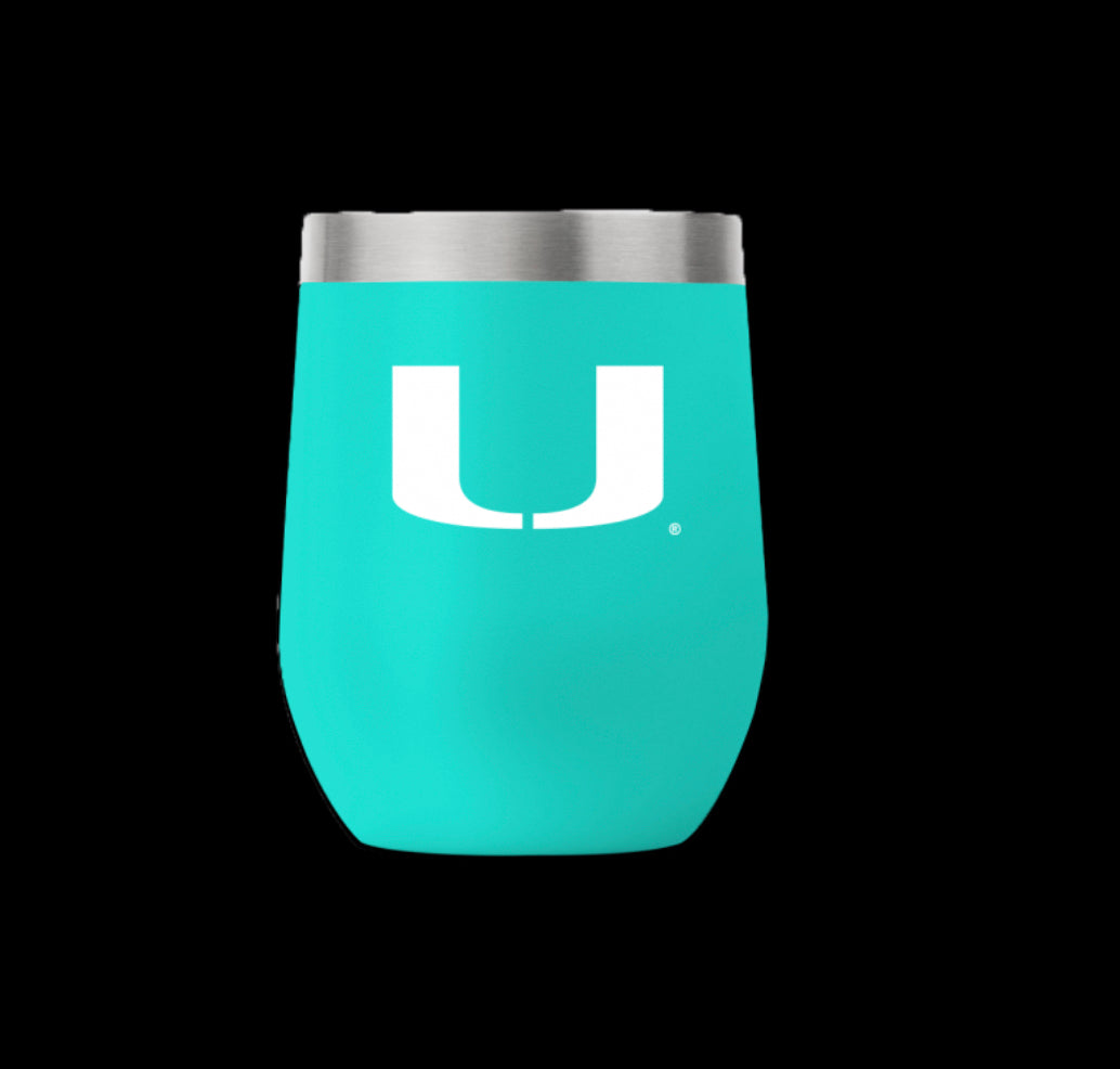 Miami Hurricanes Gametime Sidekicks Stemless Wine 12 oz Tumbler - Teal