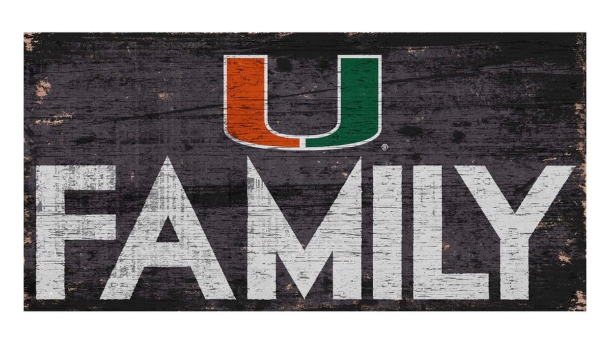 Miami Hurricanes U Family Wooden Sign - 6" x 12"