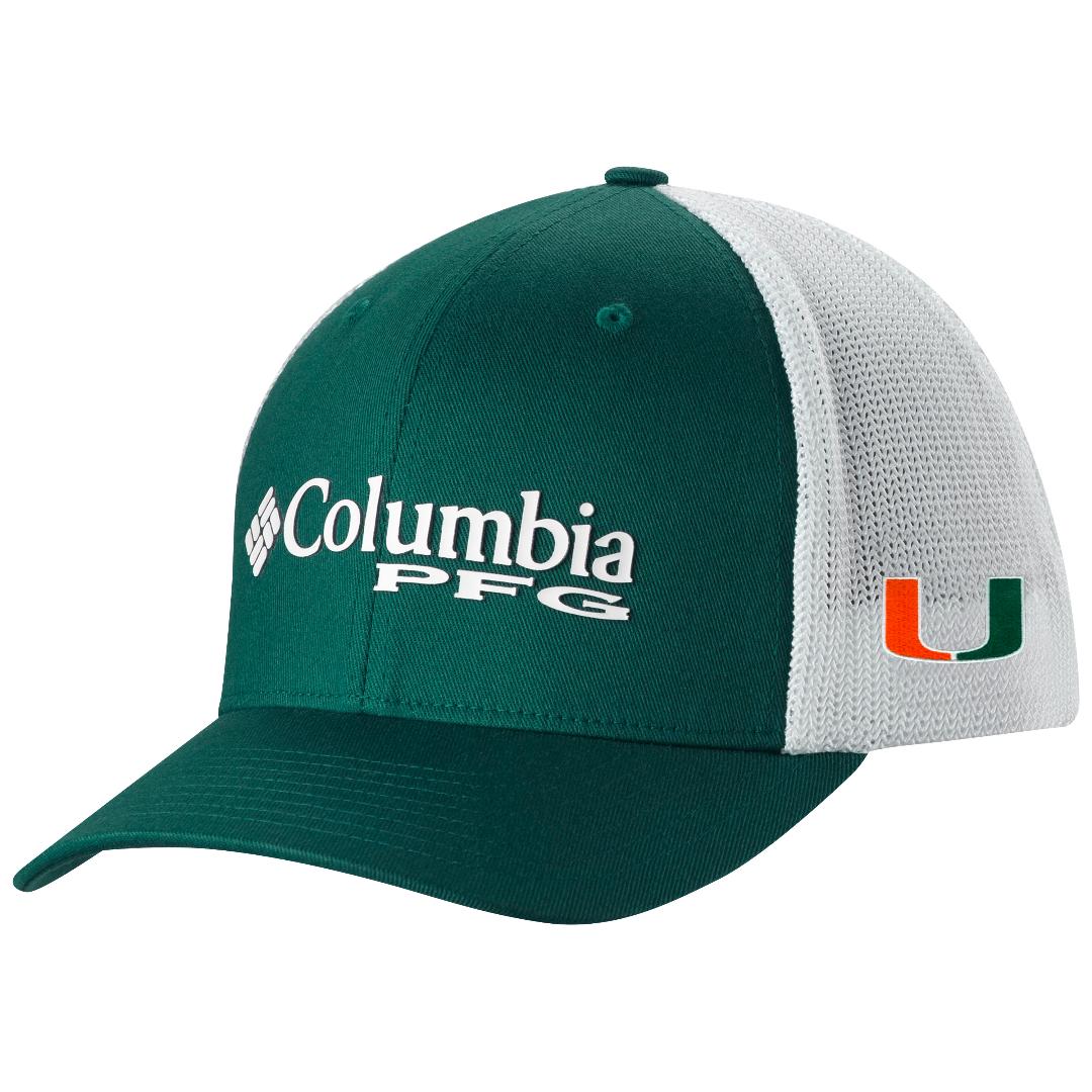 Miami Hurricanes Columbia PFG Mesh Snapback Hat - Green/White