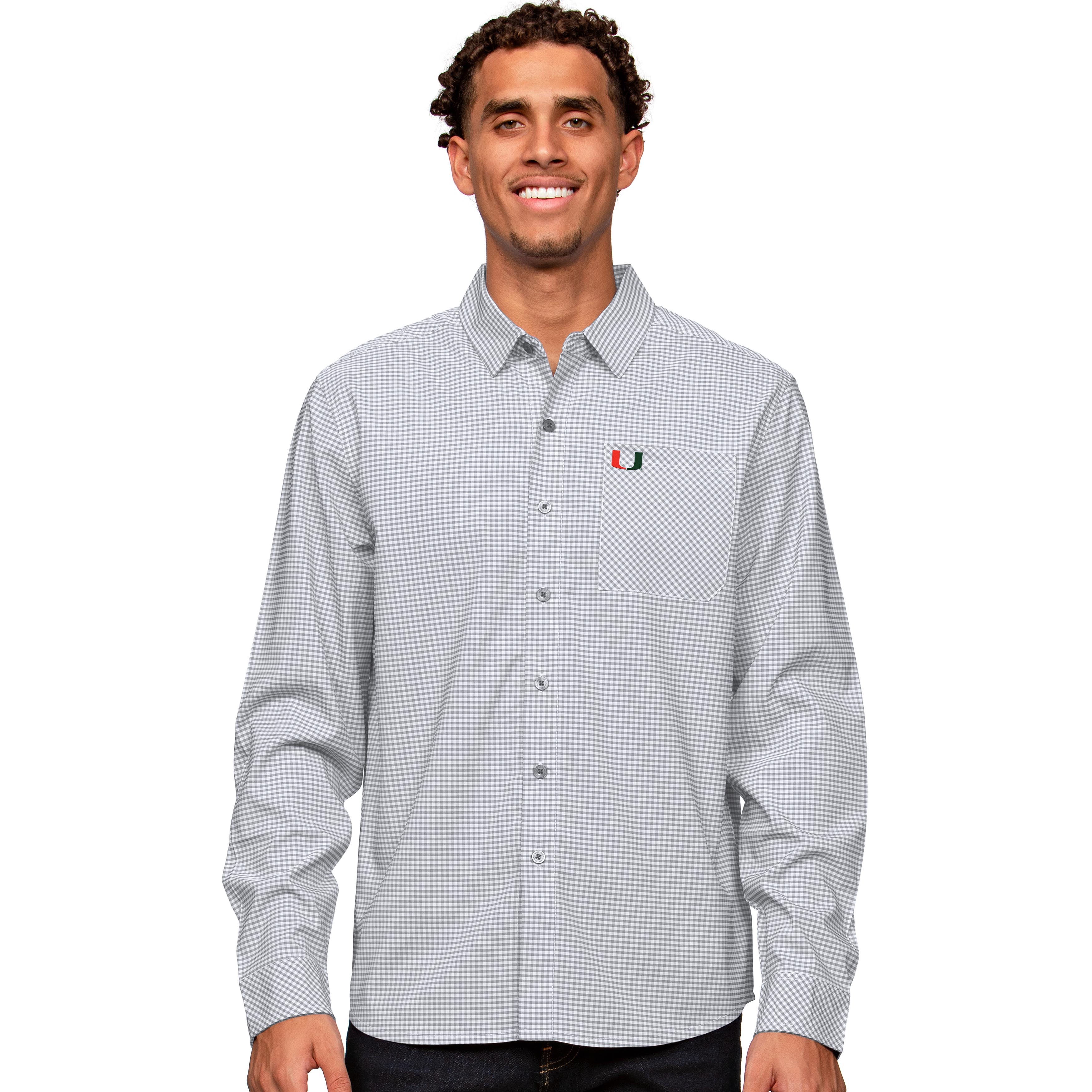 Miami Hurricanes Antigua Stellar Sebastian Long Sleeve Dress Shirt - Steel