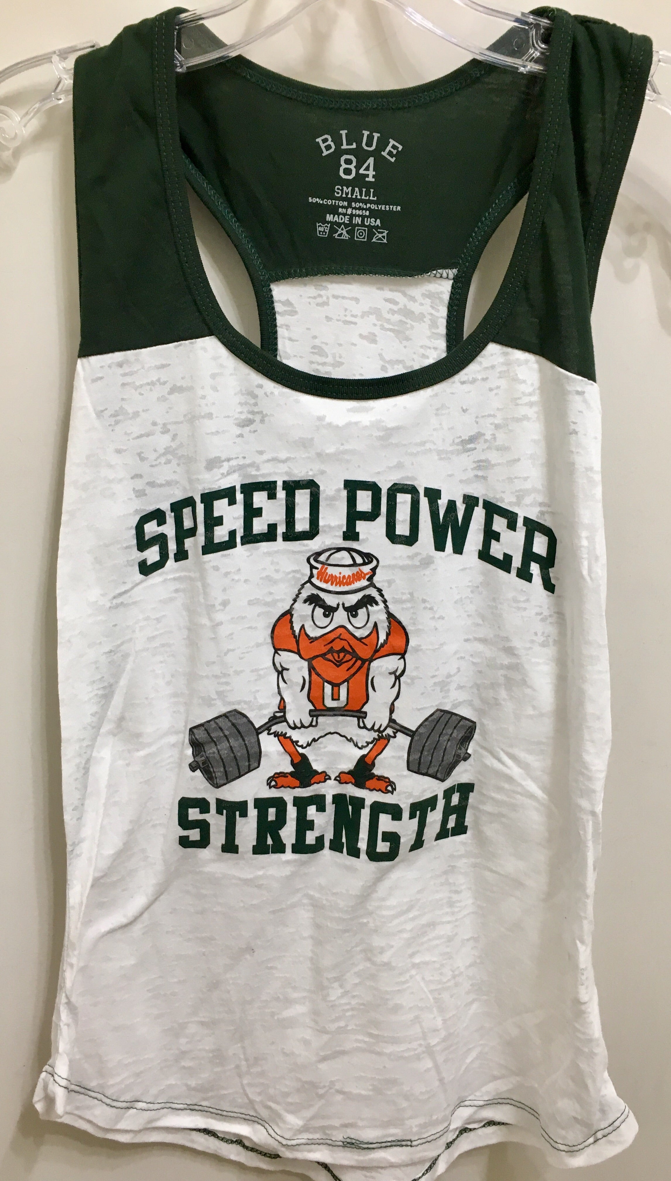 Miami Hurricanes Women's Speed Power Strength Racerback Tank Top - White/Green