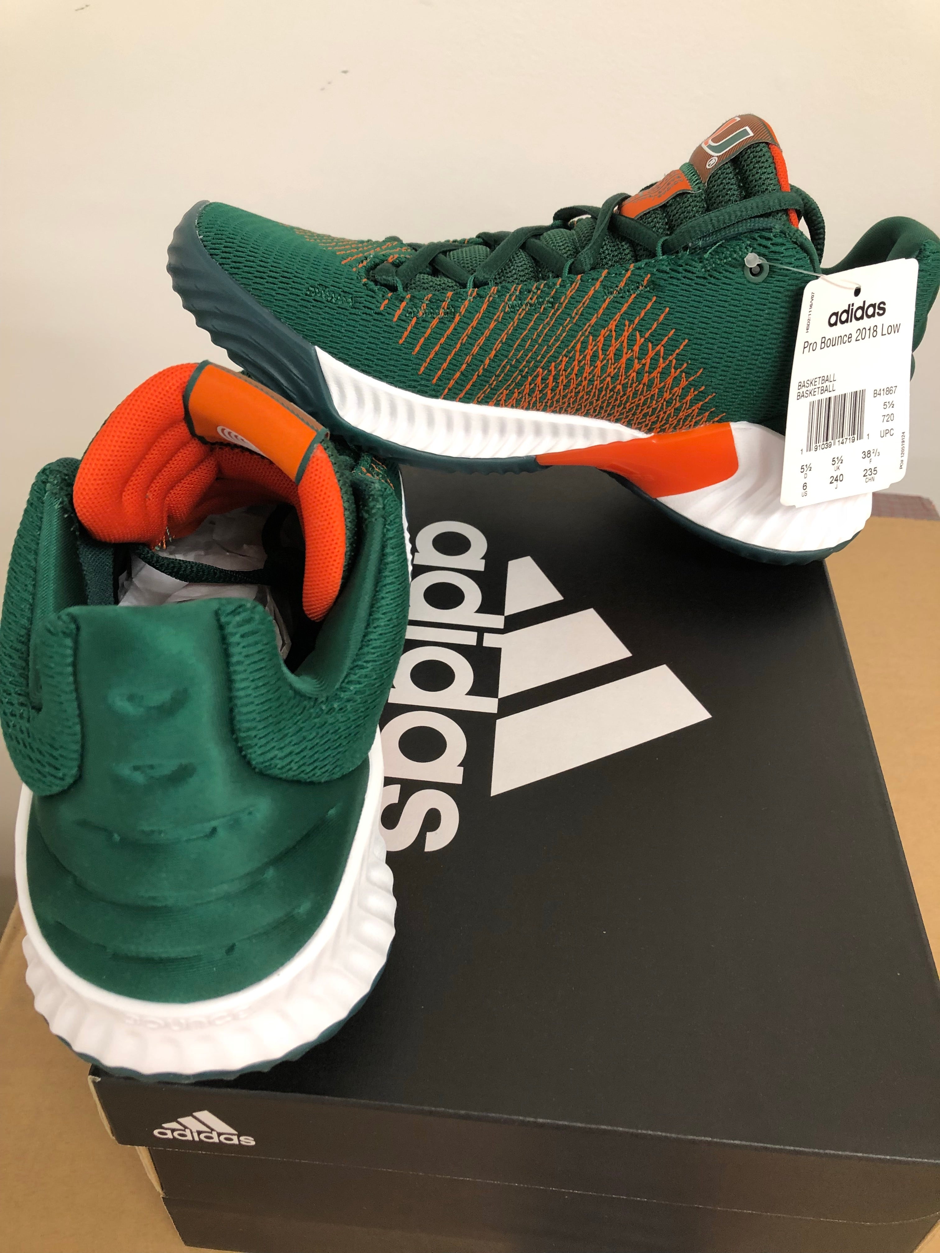 Miami Hurricanes adidas Pro Bounce Shoe / Sneaker - Green