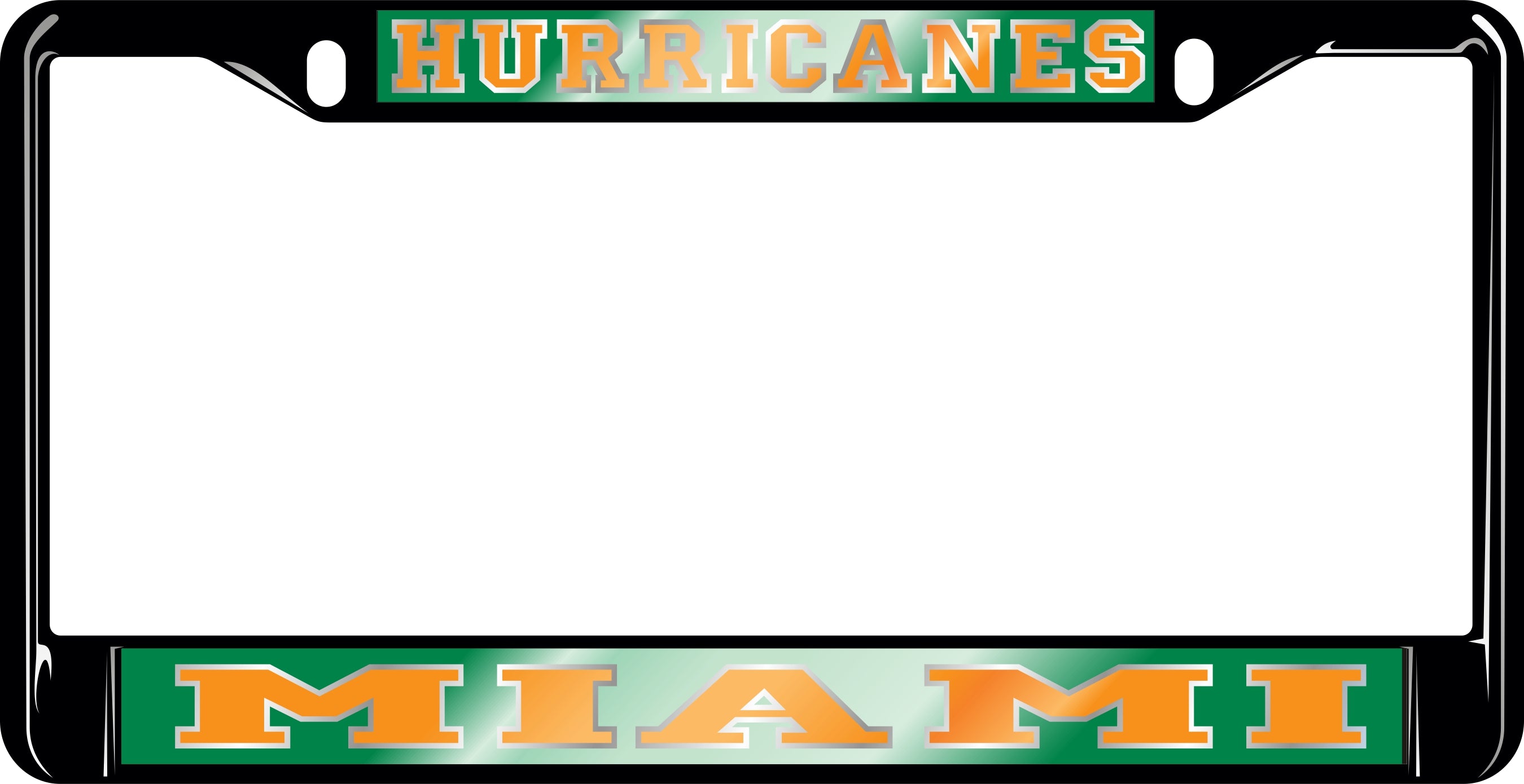 Miami Hurricanes Metal License Plate Frame Domed Mirror Finish - Black