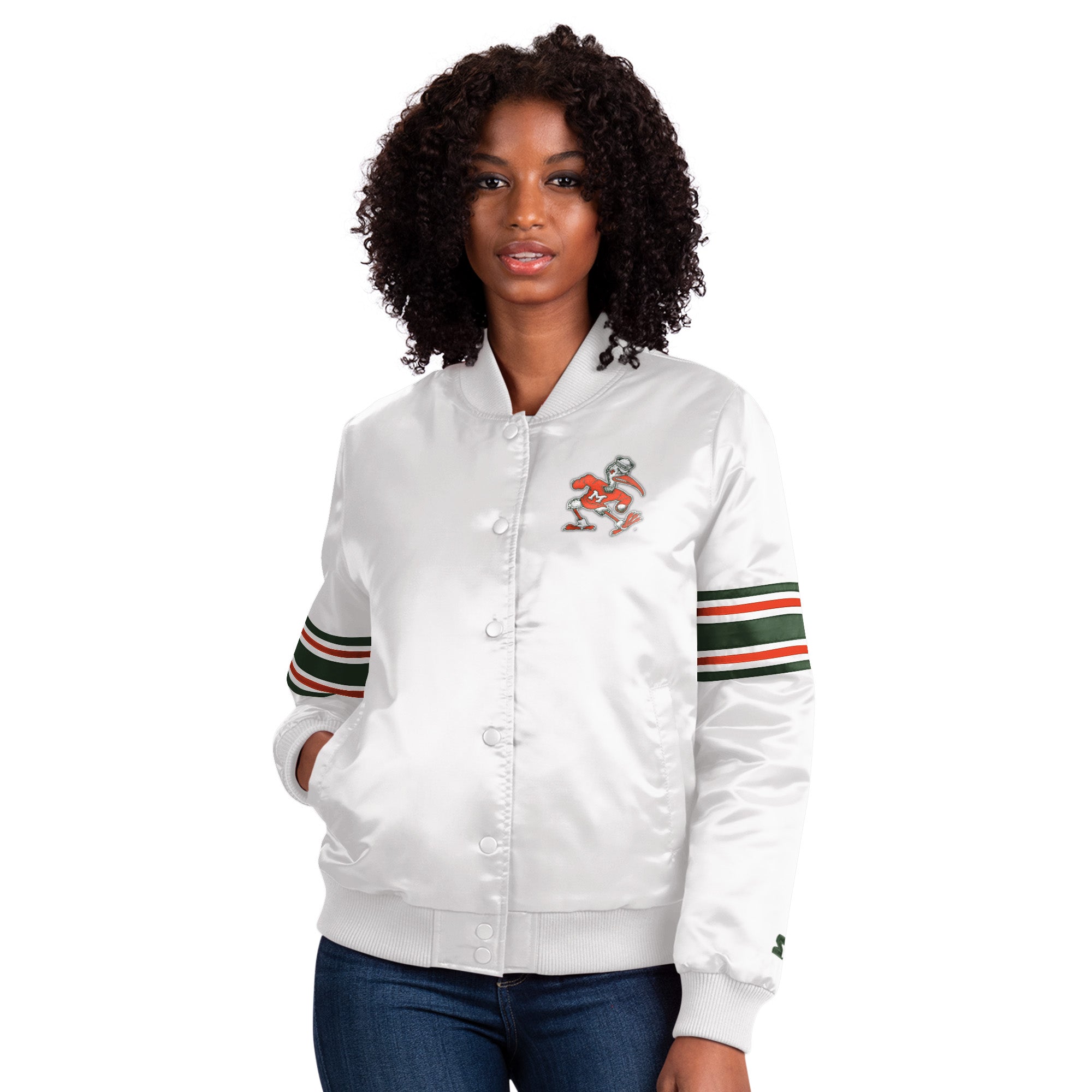 Miami Hurricanes Women's Satin Starter Jacket - White