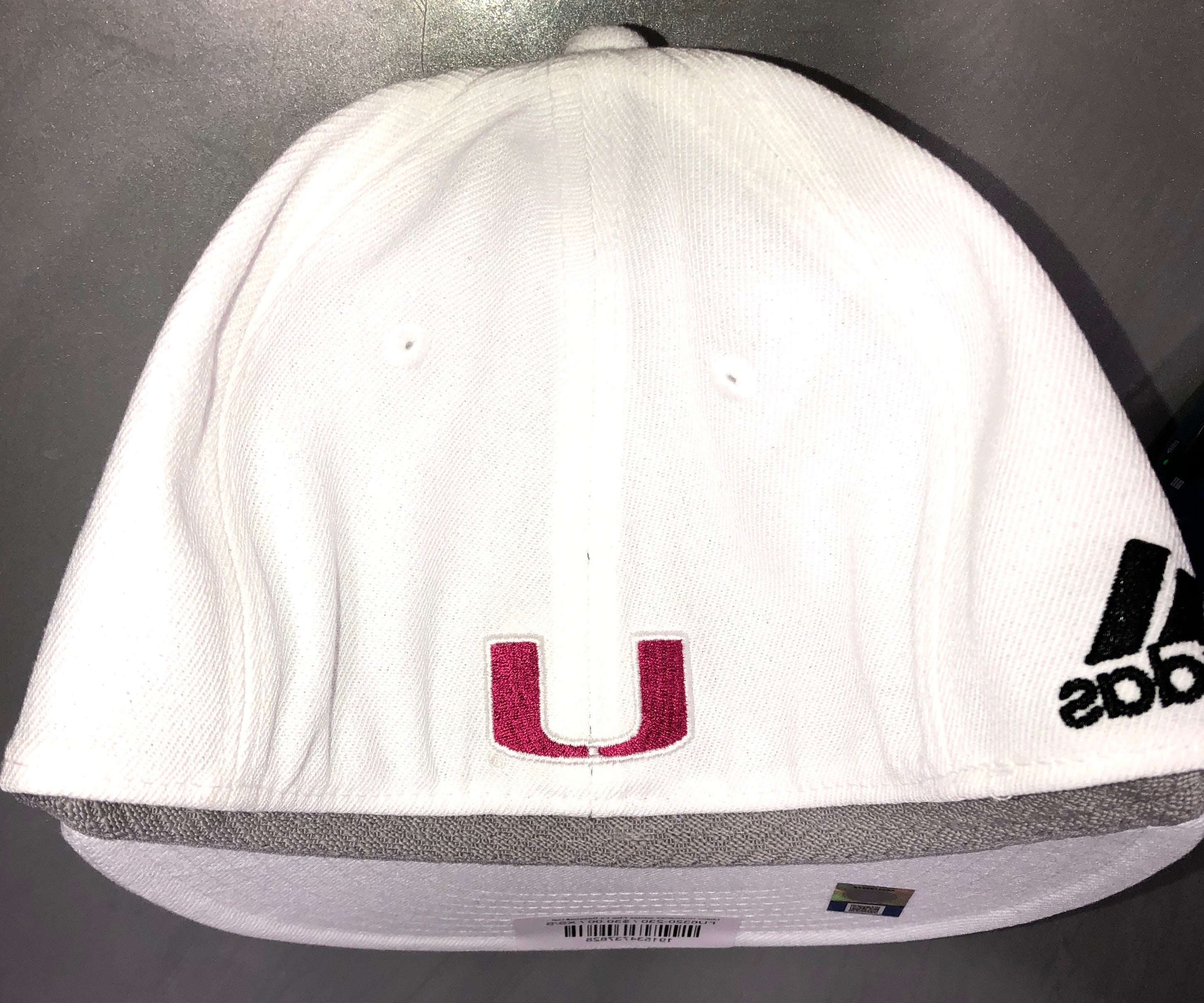 Miami Hurricanes adidas Flex Fit Baseball Hat - White/Pink 'M' Logo