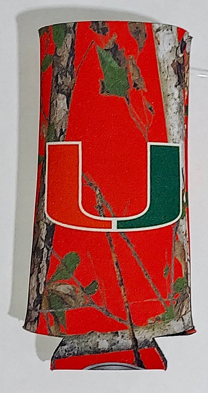 Miami Hurricanes Slim Can Koozie - Orange Camo