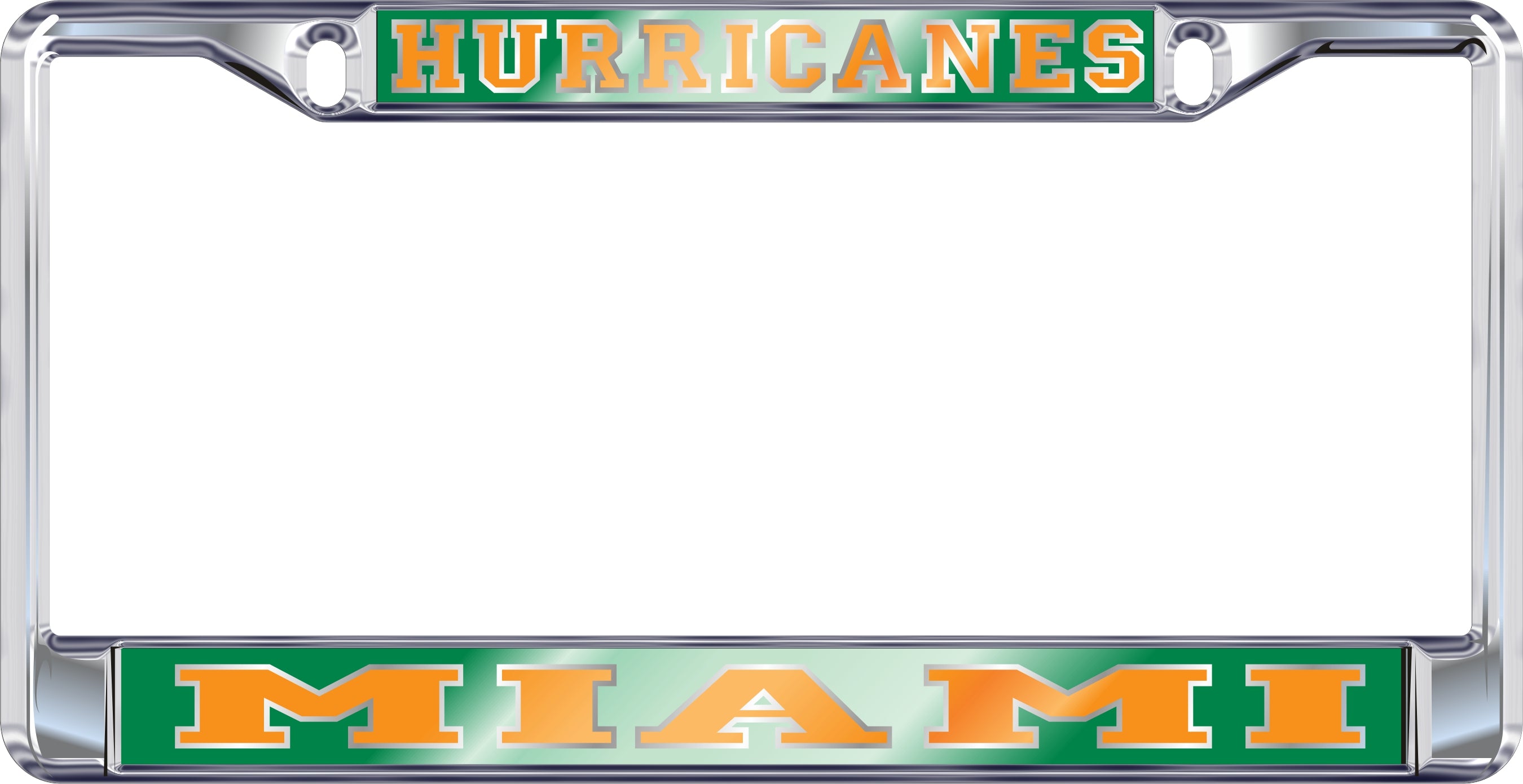 Miami Hurricanes Metal License Plate Frame Domed Mirror Finish - Silver