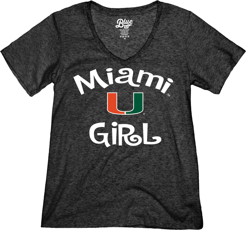 Miami Hurricanes Miami U Girl V-Neck T-Shirt - Heather Black