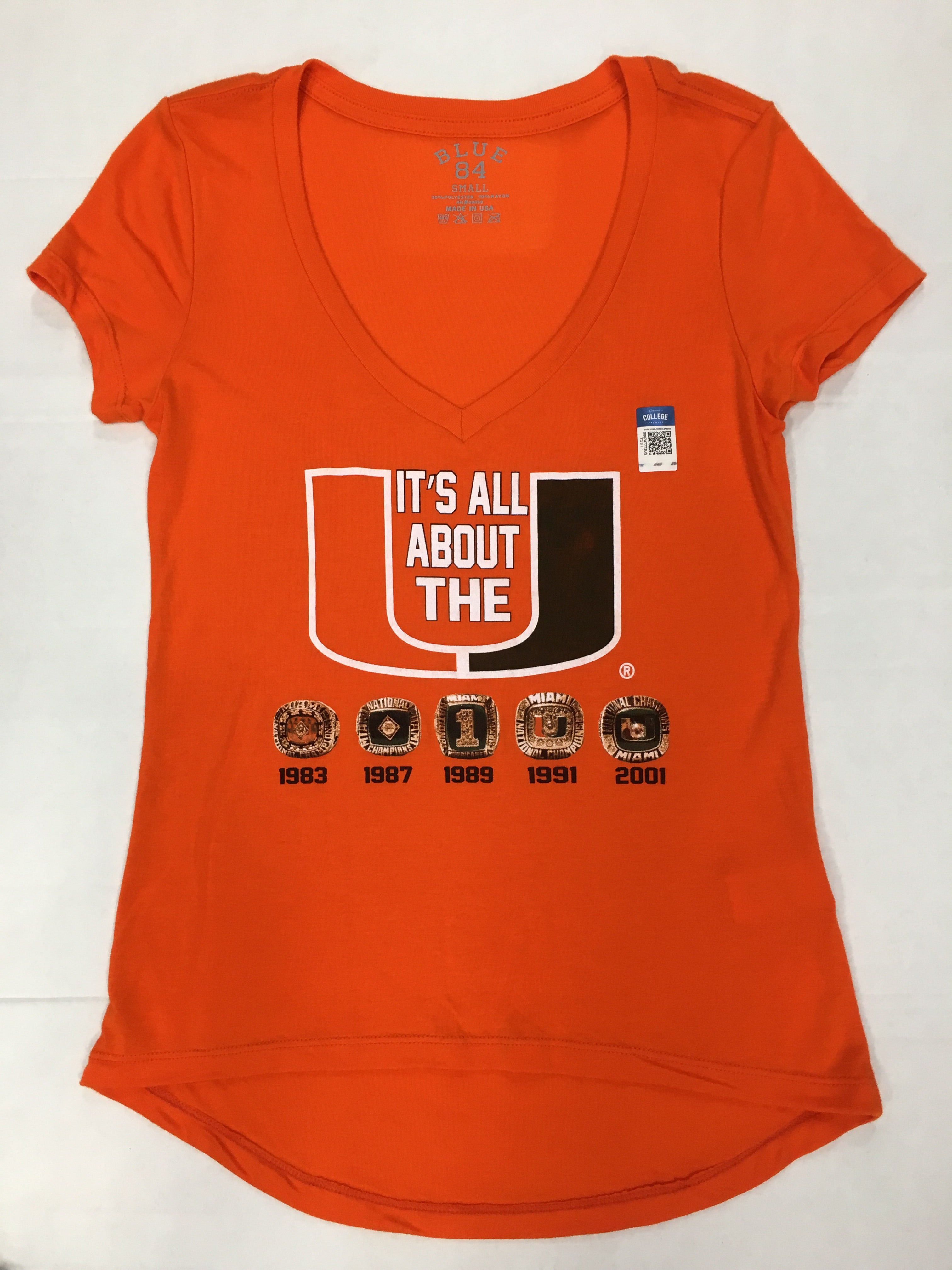 Miami Hurricanes Women's Five Rings All About The U Tri-Blend Shirt - Orange