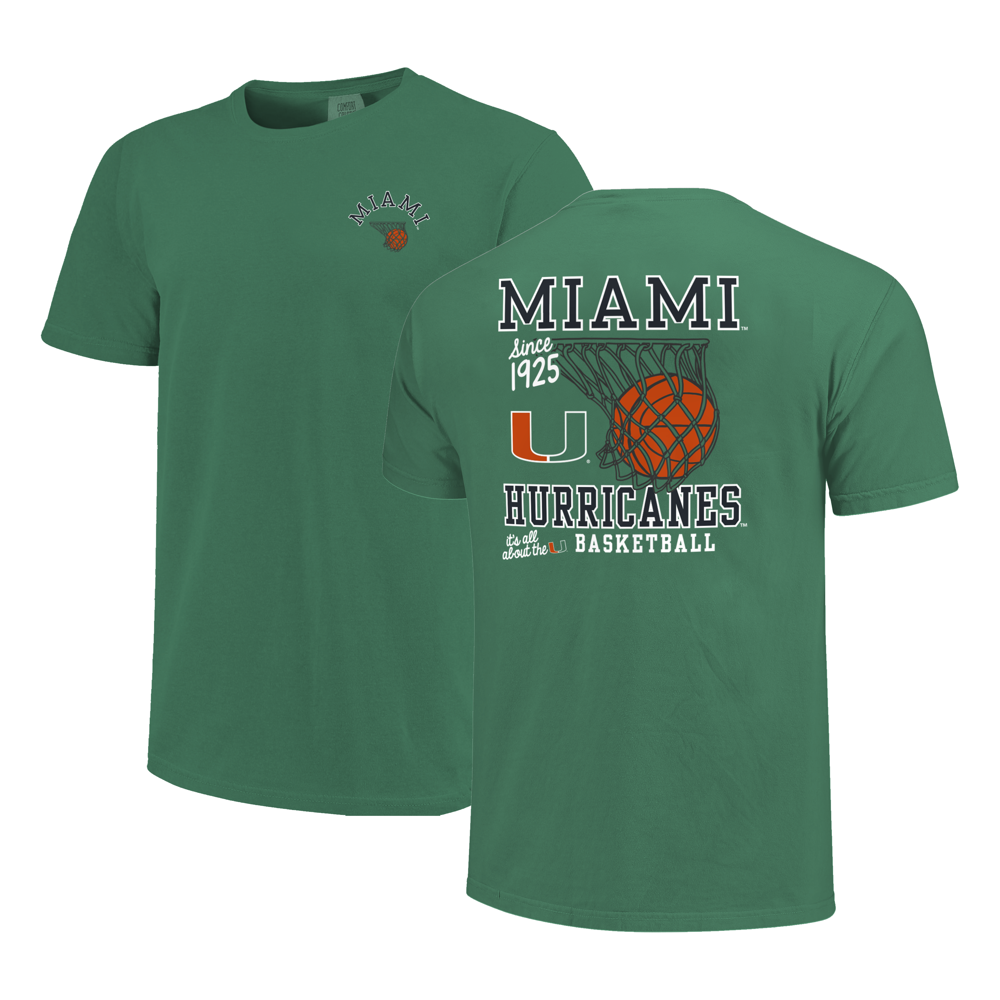 Miami Hurricanes Swish Basketball Net T-Shirt - Comfort Colors - Grass Green