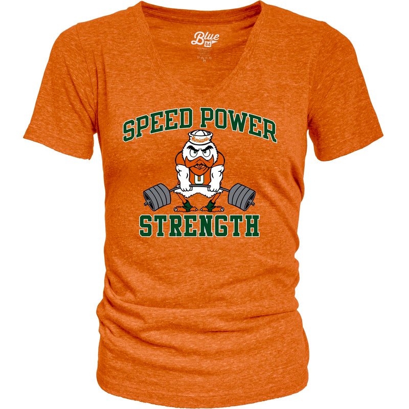 Miami Hurricanes  Women's Speed Power Strength V- Neck Shirt - Orange