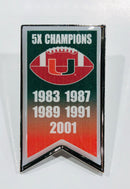 Miami Hurricanes 5 x National Champions Banner Pin