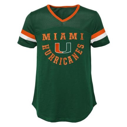 Miami Hurricanes Girls Glitter Game Plan Football Shirt