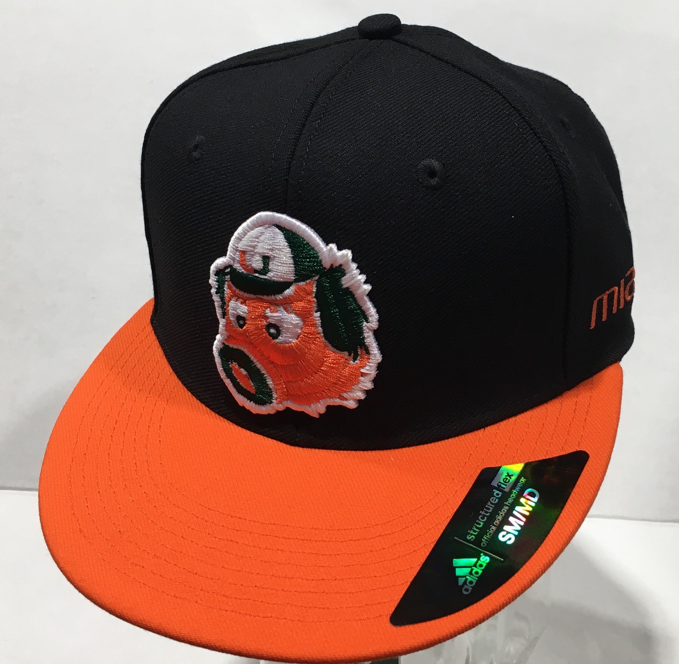 Miami Hurricanes adidas Flat Brim Flex Hat Maniac- Black/Orange