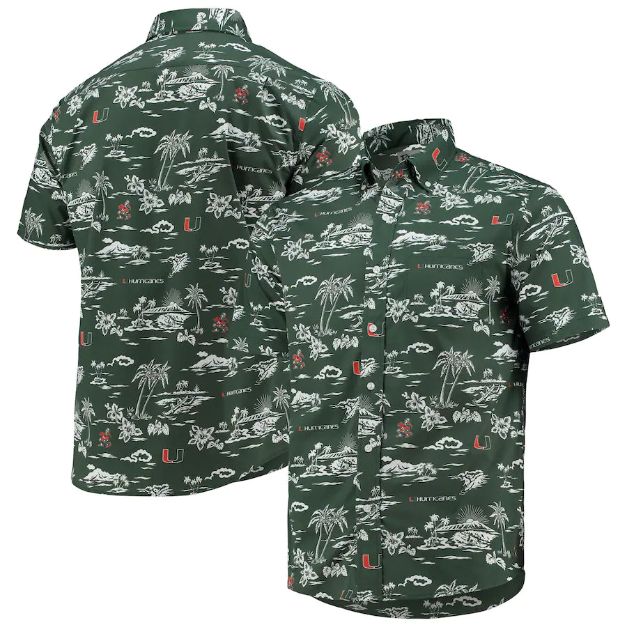 Miami Hurricanes Reyn Spooner Kekai Performance Button Down Shirt - Green