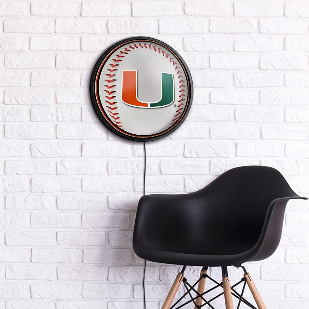 Miami Hurricanes Baseball - Slimline Lighted Wall Sign - The Fan-Brand