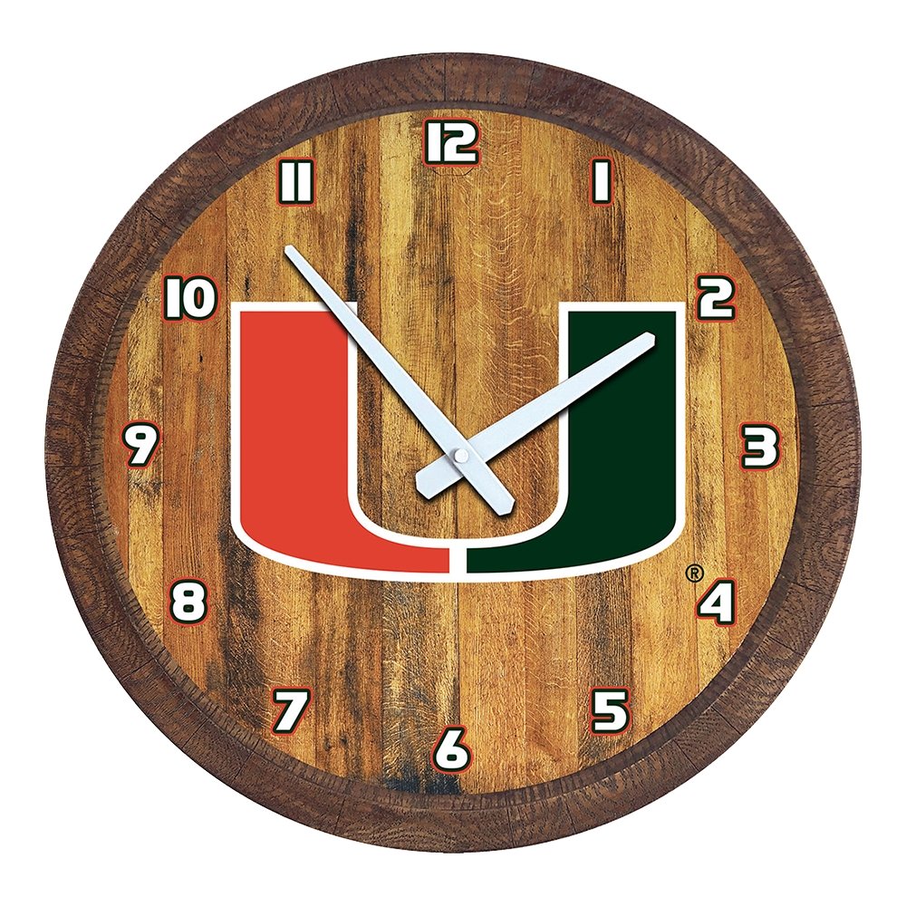Miami Hurricanes "Faux" Barrel Top Wall Clock - The Fan-Brand