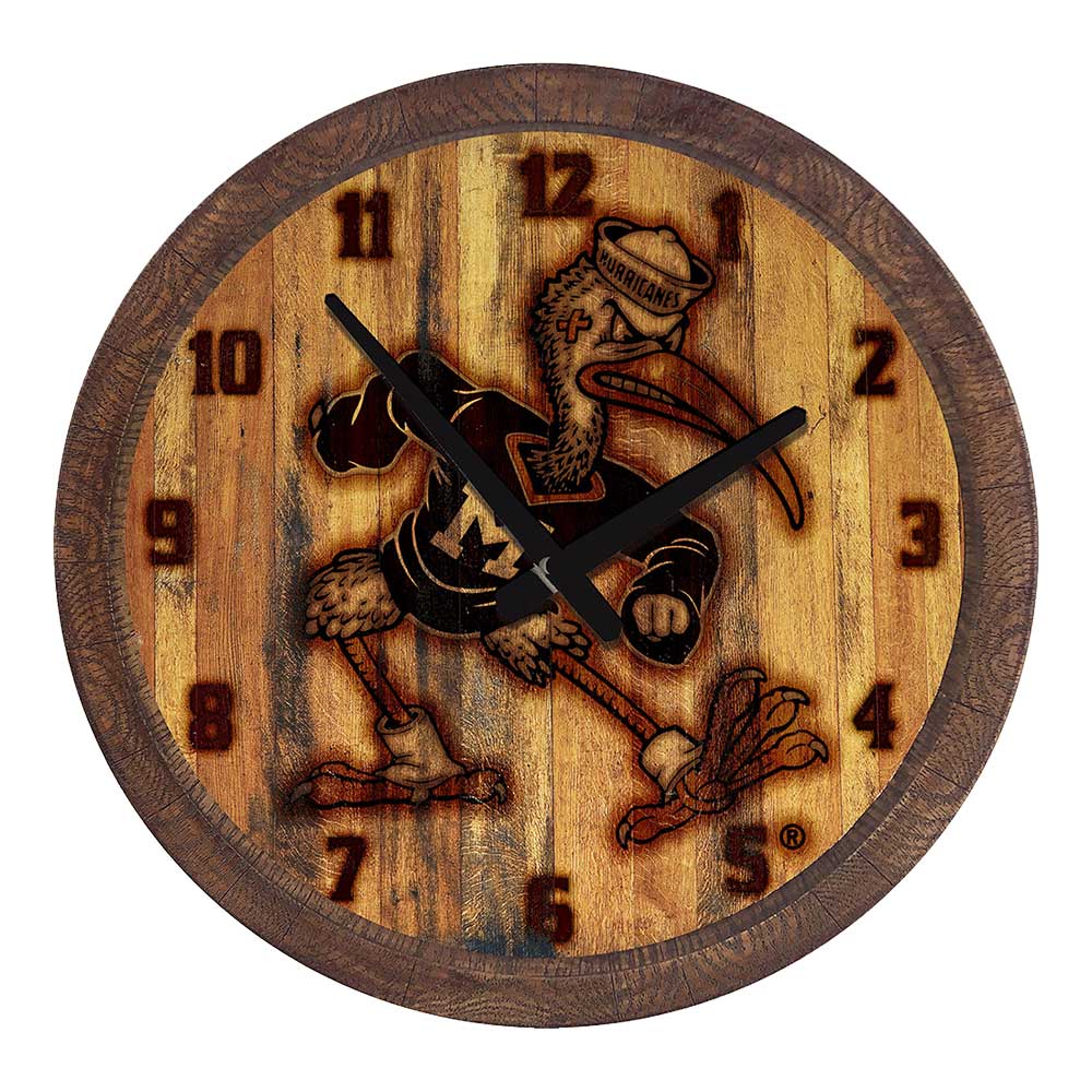 Miami Hurricanes Mascot - Branded "Faux" Barrel Top Wall Clock - The Fan-Brand