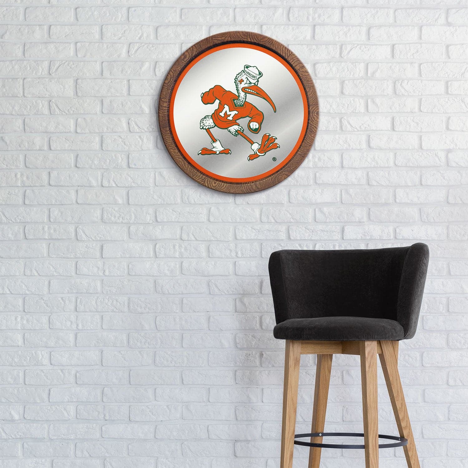 Miami Hurricanes Mascot - "Faux" Barrel Top Mirrored Wall Sign - The Fan-Brand