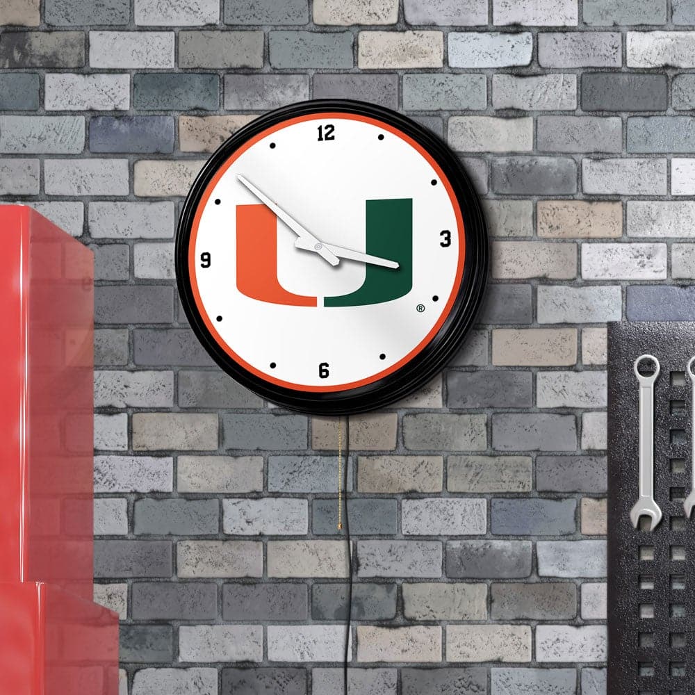 Miami Hurricanes Retro Lighted Wall Clock - The Fan-Brand