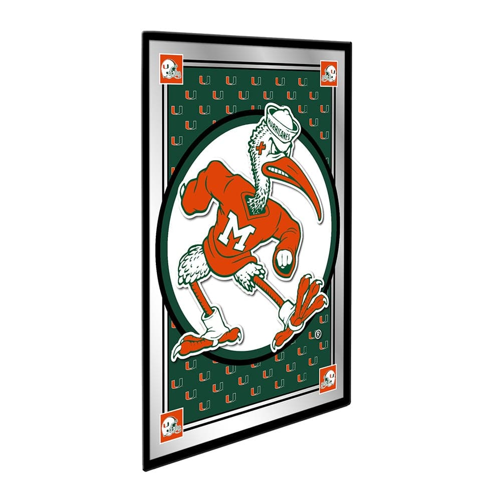 Miami Hurricanes Team Spirit, Mascot Framed Mirrored Wall Sign - The Fan-Brand