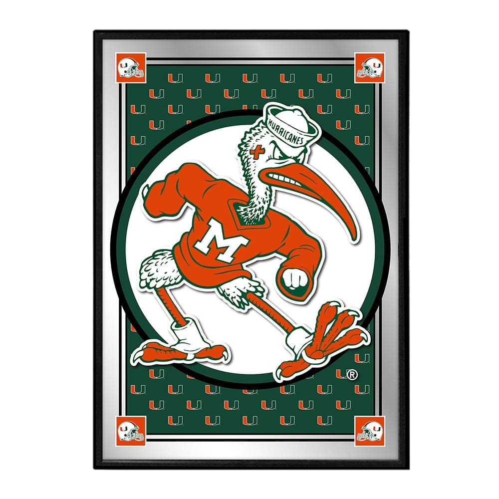 Miami Hurricanes Team Spirit, Mascot Framed Mirrored Wall Sign - The Fan-Brand