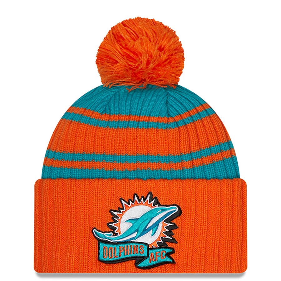 Miami Dolphins New Era 2022 Youth Sideline Cuffed Knit Hat - Aqua/Orange