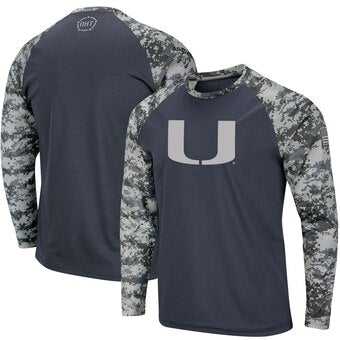 Miami Hurricanes Colosseum OHT Youth L/S Raglan Digi Camo T-Shirt - Charcoal