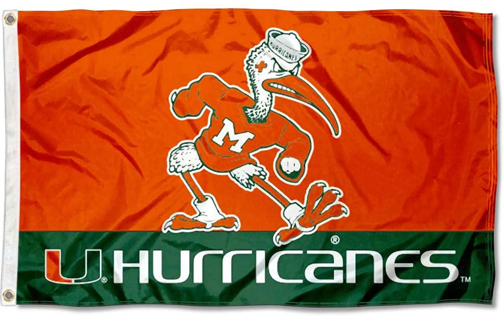 Miami Hurricanes 3x5 Banner Flag - Sebastian Ibis Mascot