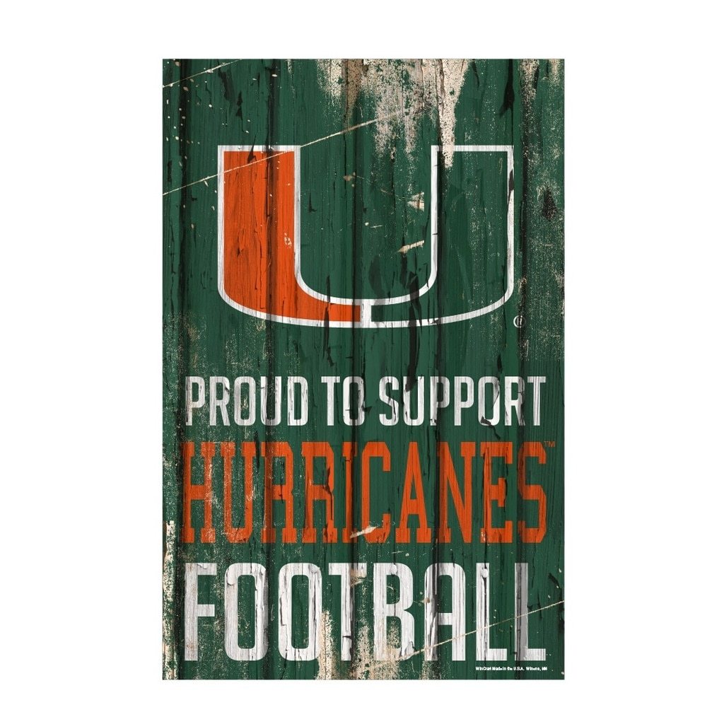 Miami Hurricanes Proud to Support Football Wood Sign - 11x17"