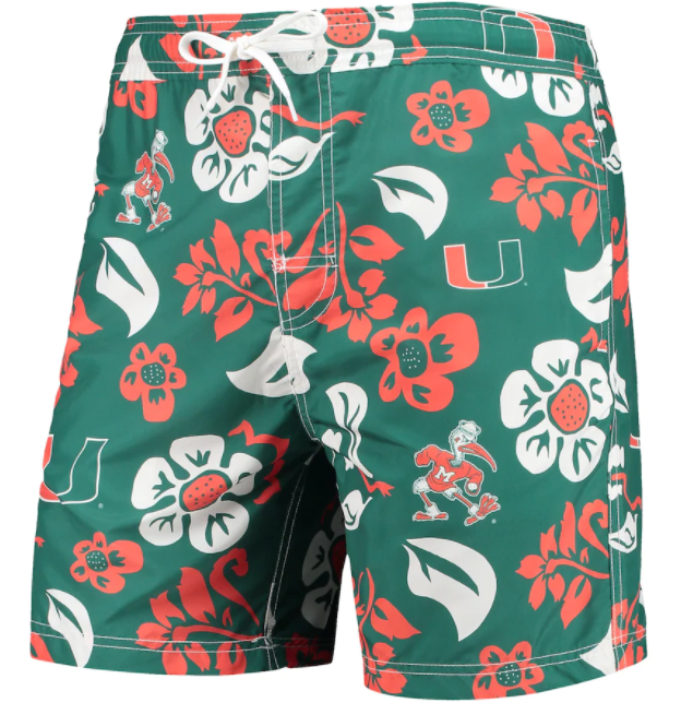Miami Hurricanes Youth Floral Volley Evergreen Swim Trunks