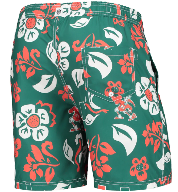 Miami Hurricanes Youth Floral Volley Evergreen Swim Trunks