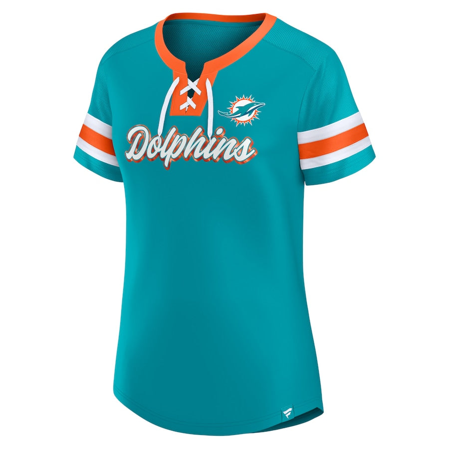 Miami Dolphins Fanatics Women's Original State Lace-Up T-Shirt - Aqua
